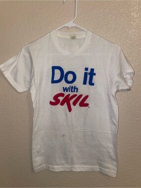 Screen Stars White Tee with Blue and Red 'Do it with SKIL' Logo